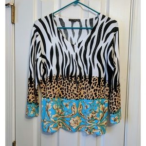 Pierre NY Zebra and Leopard Print Top Size Large